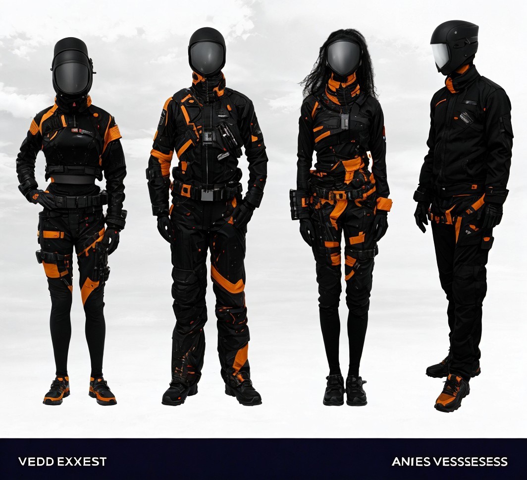 Futuristic Figures in Sleek Black and Orange Outfits