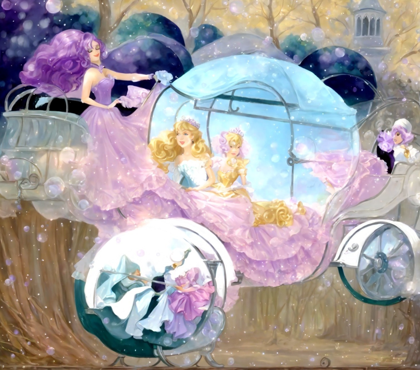 Magical Carriage with Princesses in Enchanting Scene