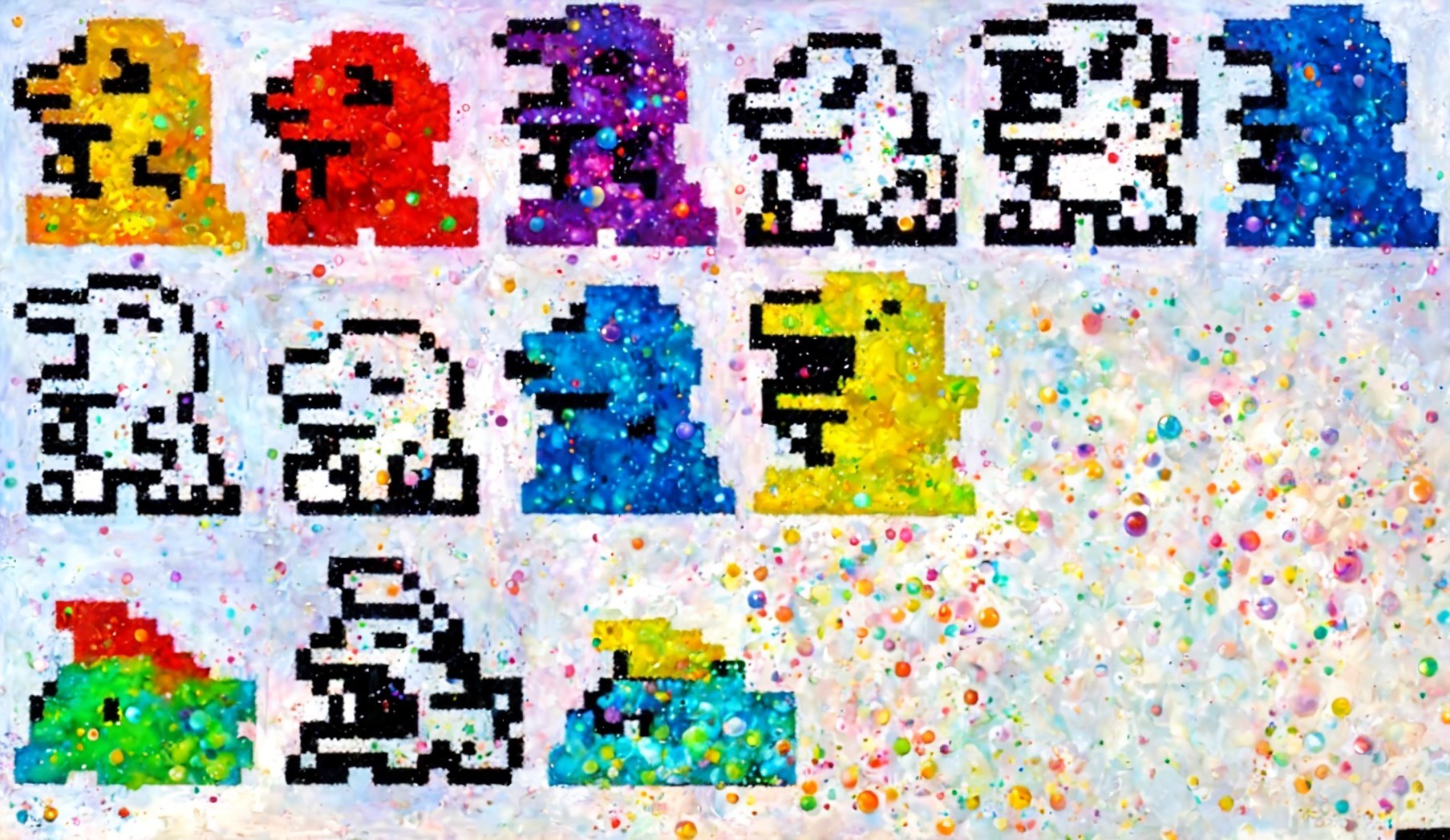 Colorful Pixelated Characters on Pastel Background
