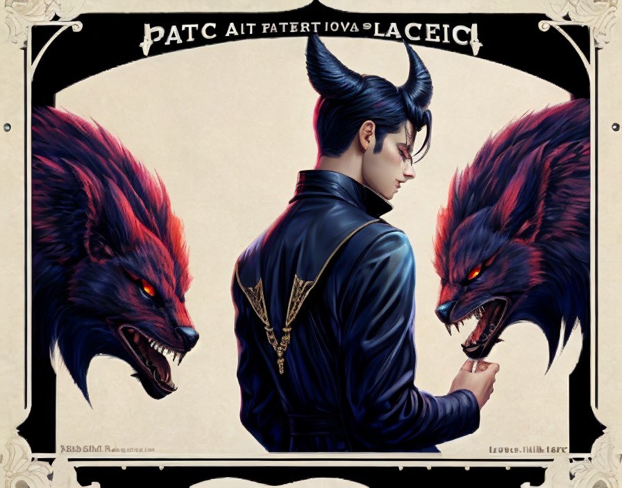 Mysterious Figure with Wolves and Dark Attire