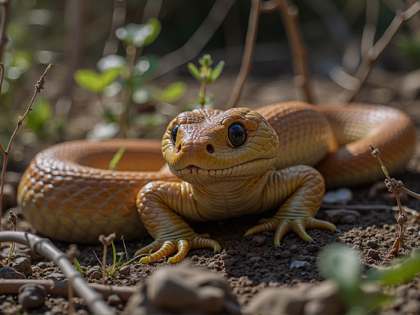 Golden-brown snake blending with natural surroundings