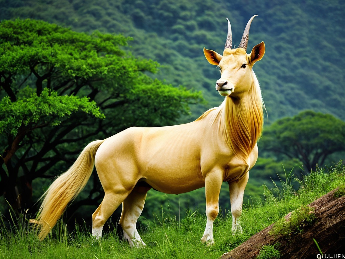 Golden Antelope on Green Hillside in Natural Setting