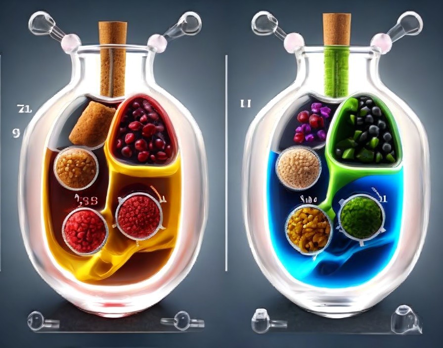 Stylized Laboratory Flask with Colorful Sections