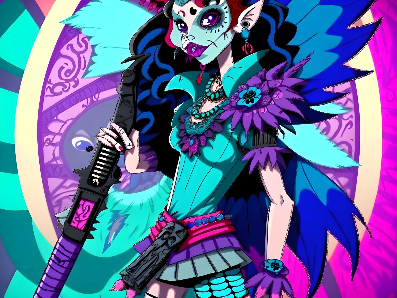 Vibrant Character with Blue and Purple Color Palette