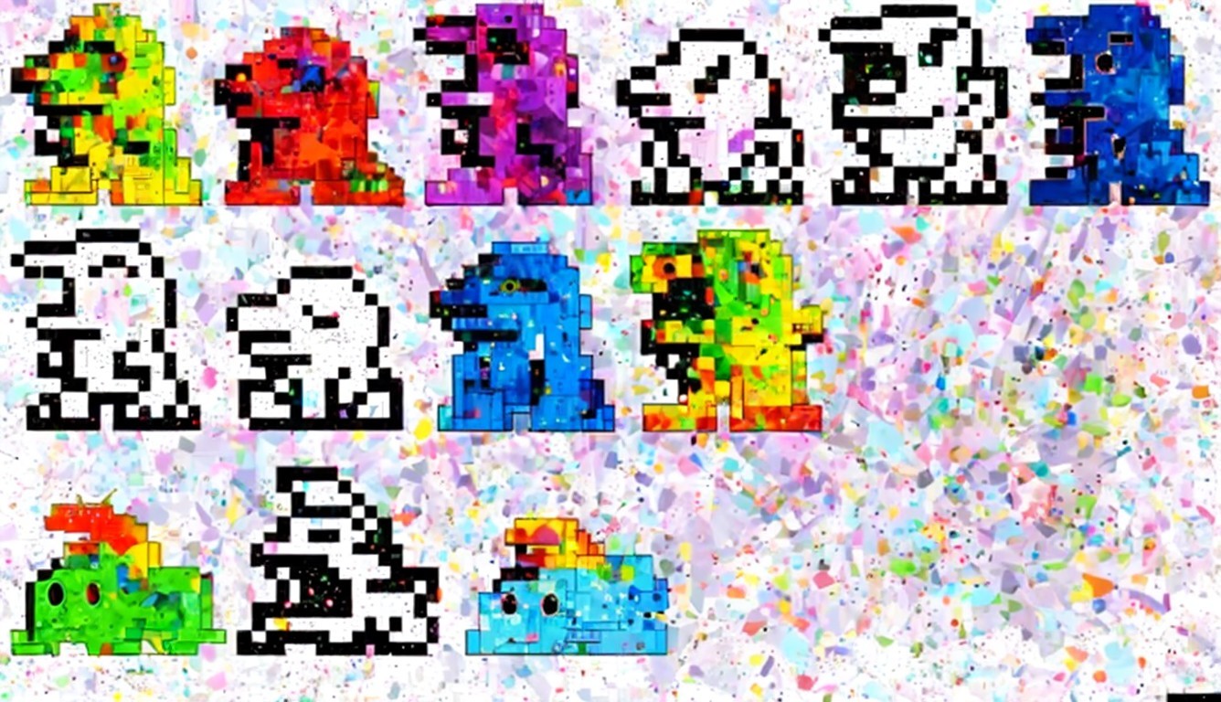 Colorful Pixel Art Collage with Cartoon Characters