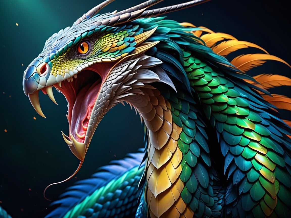 Majestic dragon with shimmering scales and fierce expression