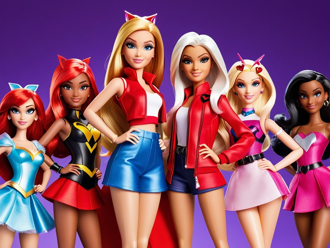 Group of Six Stylish Dolls in Colorful Outfits