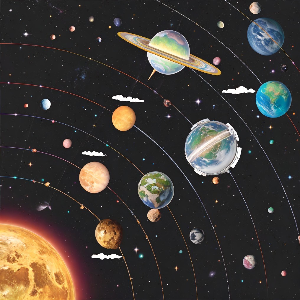 Colorful Solar System Representation with Planets and Sun