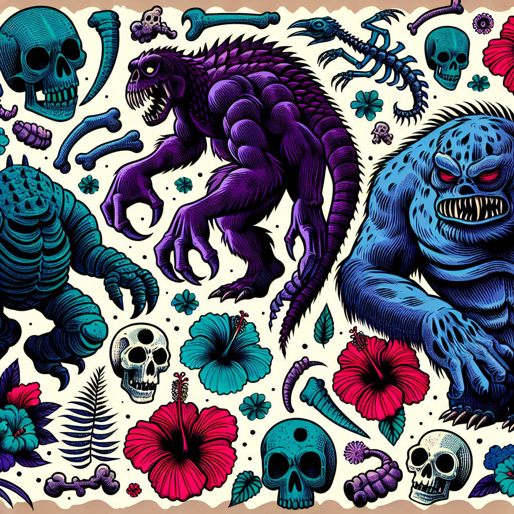 Intricate Design of Mythical Creatures and Eerie Elements