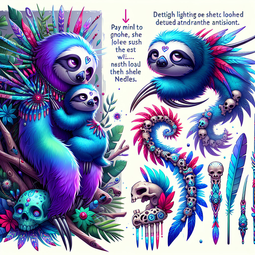 Vibrant Illustration of Sloths in Tropical Fantasy Scene