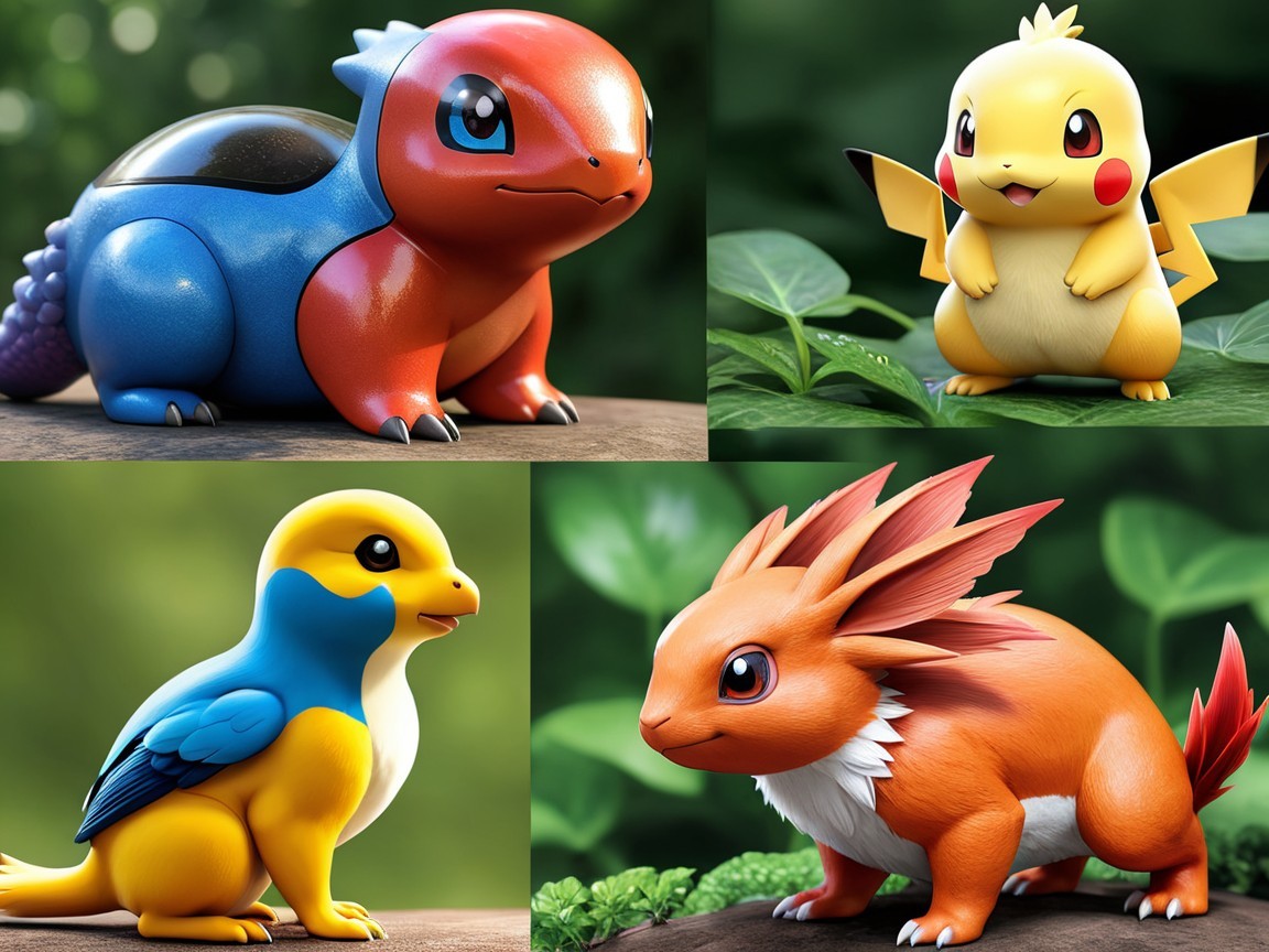 Vibrant Pokémon Figures on Lush Green Background
