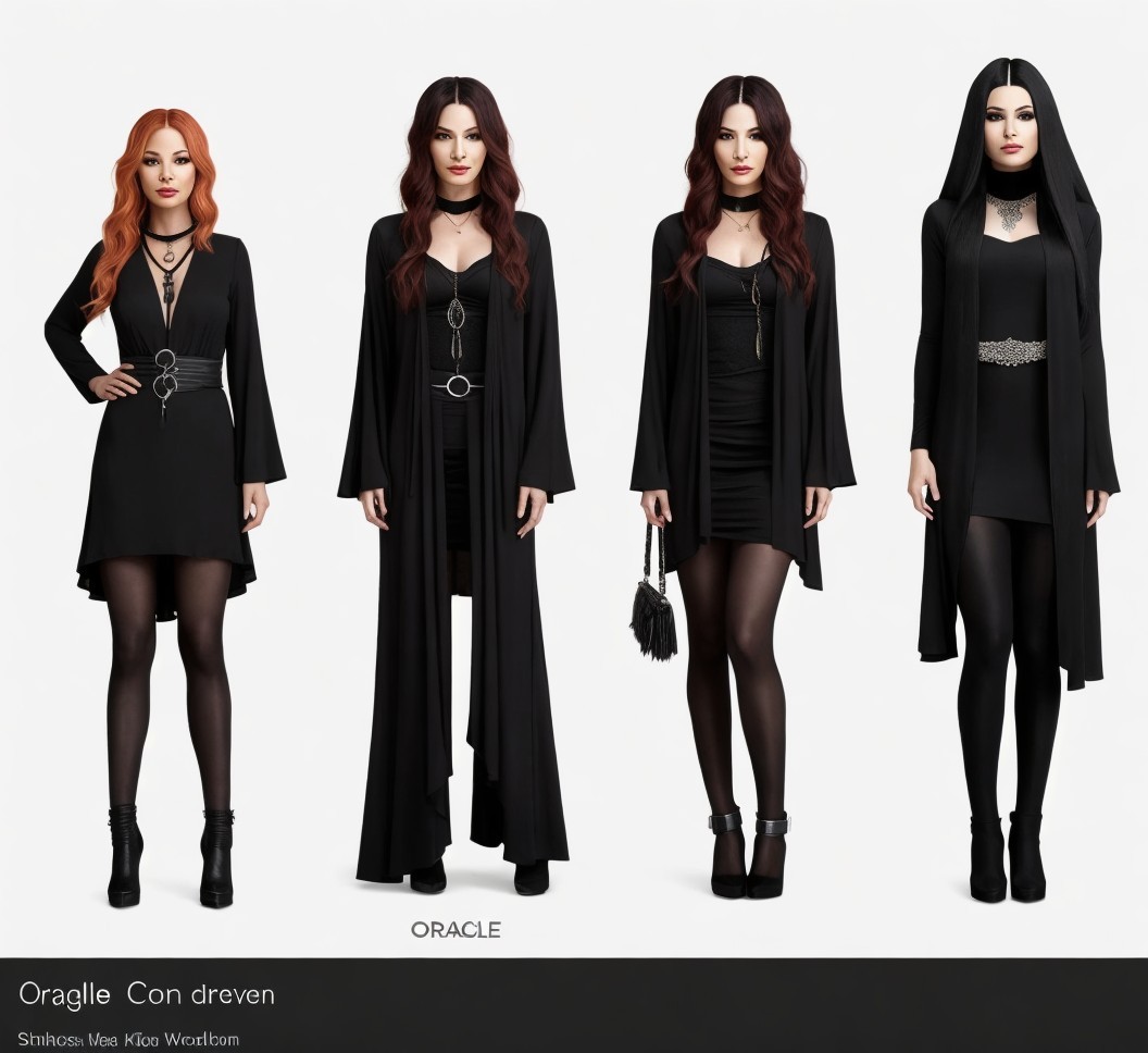 Chic Black Outfits on Four Elegant Characters