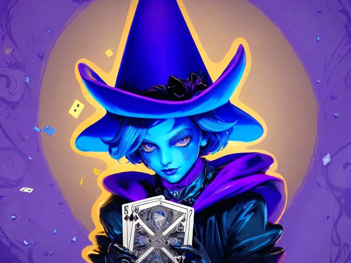 Mystical Character with Blue Skin and Witch's Hat