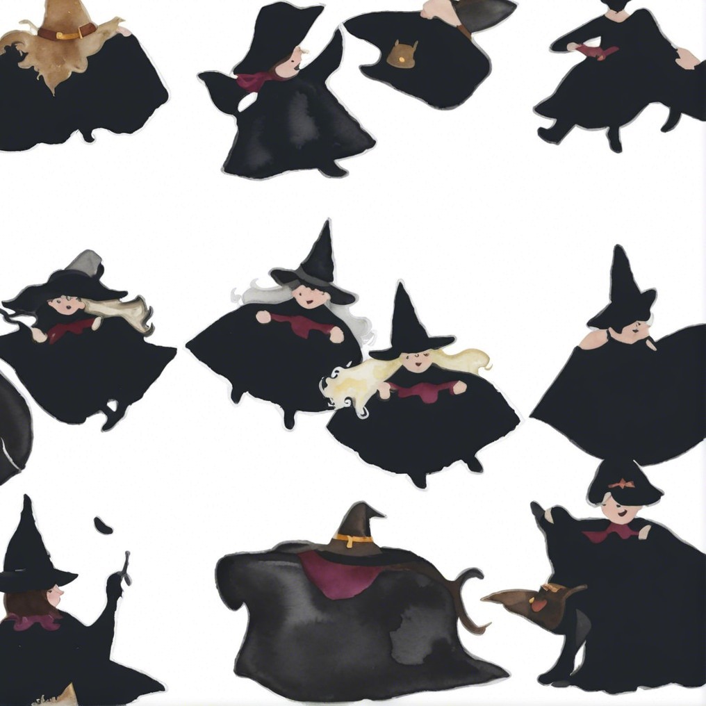 Whimsical Pattern of Dancing Witches and Cats