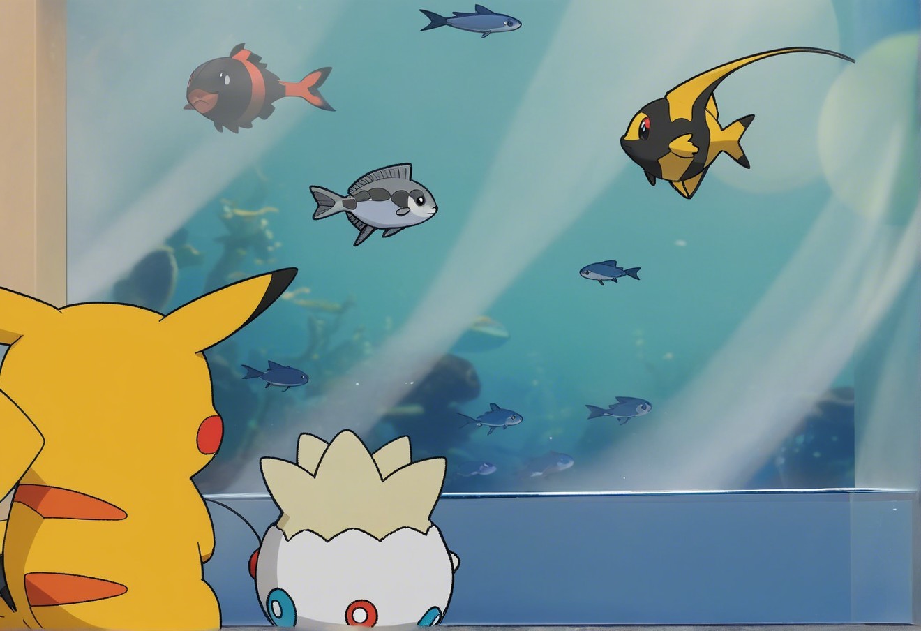 Underwater Scene with Colorful Fish and Characters