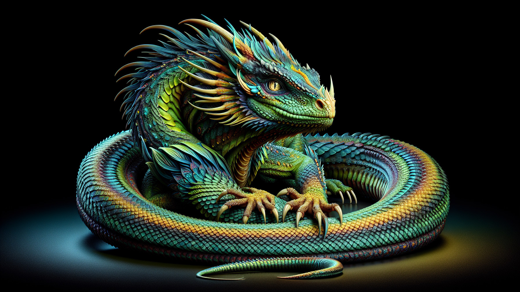 Mythical dragon with colorful scales and regal features