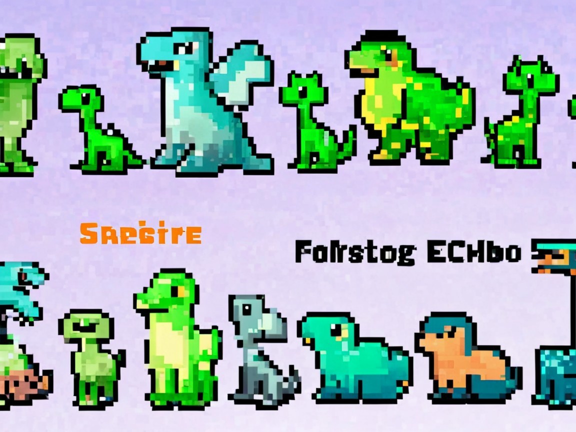 Pixelated Dinosaurs and Mythical Creatures Display