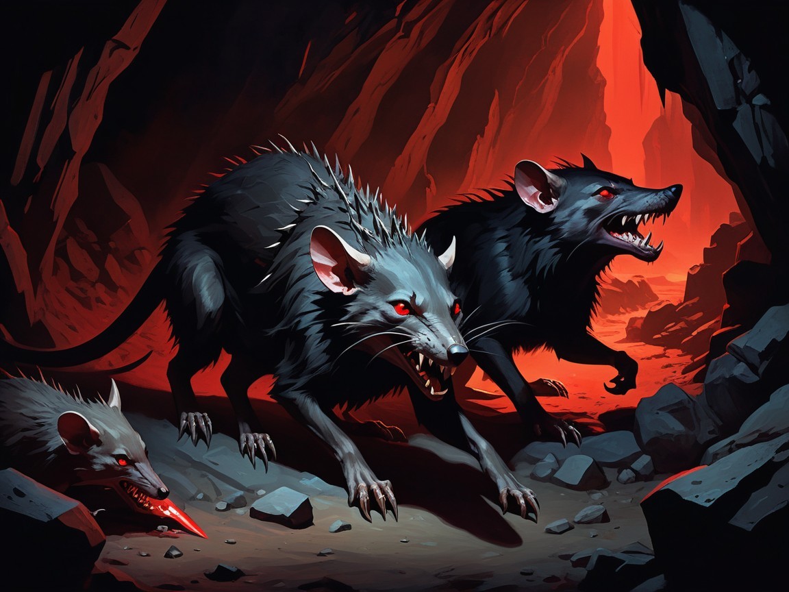 Menacing Creatures in a Dimly Lit Cave Environment