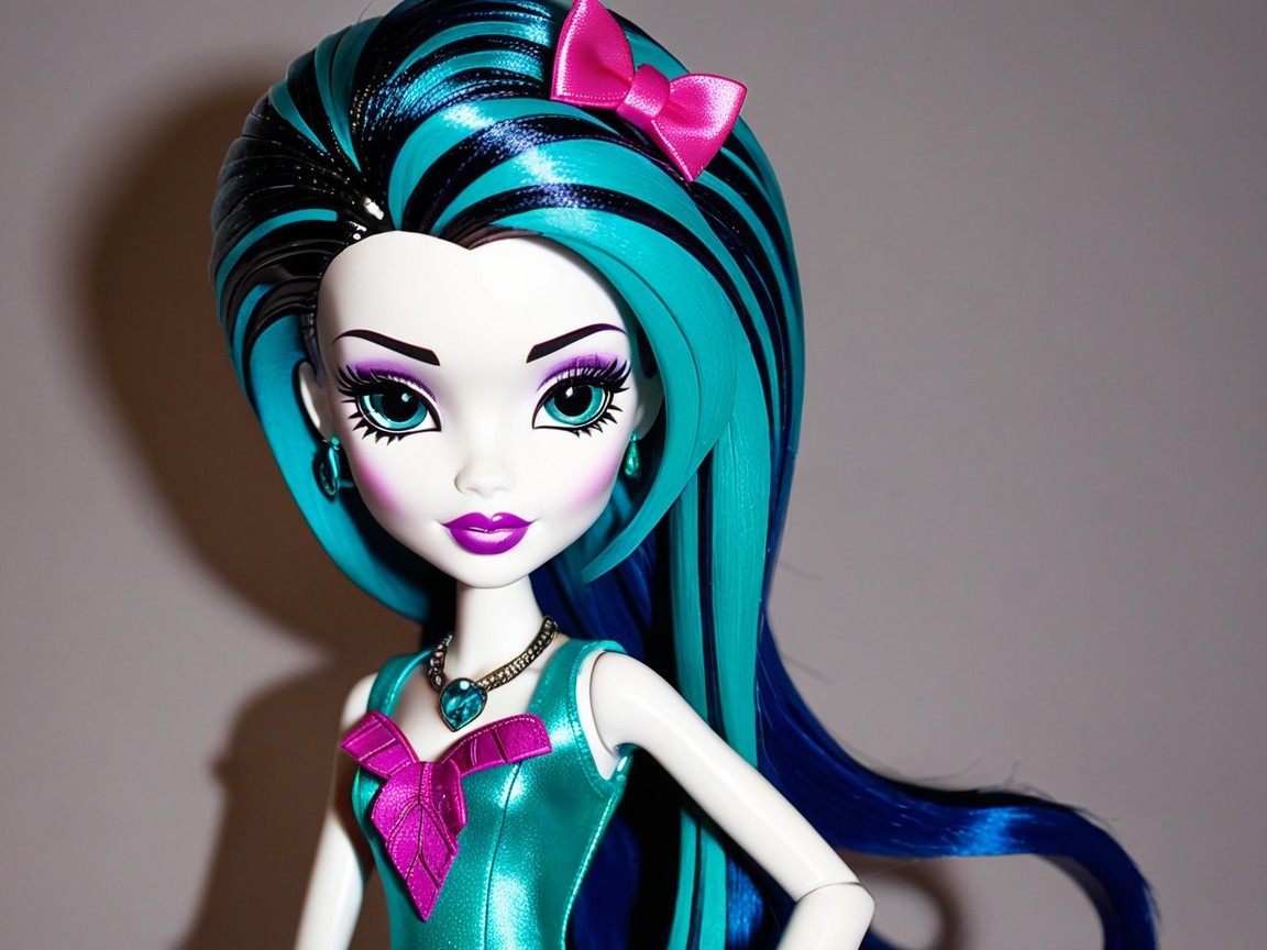 Stylish doll with teal hair and glamorous outfit