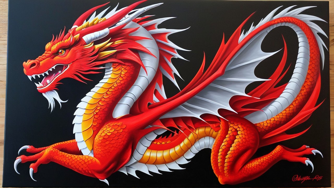 Vivid Red Dragon with Intricate Scales and Wings