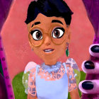 Young animated character in pastel dress with glasses