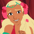 Cheerful animated girl with blonde hair and flowers