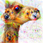 Vibrant Whimsical Portrayal of Three Stylized Dogs