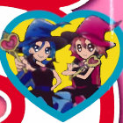 Animated Witches in Heart Frame on Yellow Background