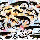 Vibrant Silhouettes of Lizards and Snakes on Abstract Background