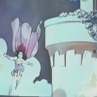 Superheroine in Vibrant Costume Soaring Through Sky