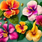 Vibrant Artwork Featuring Colorful Hibiscus Flowers