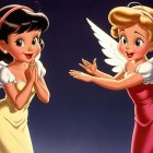 Animated Characters with Angelic Wings in Whimsical Scene