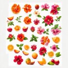 Vibrant Hibiscus Flowers with Sliced Peaches Arrangement