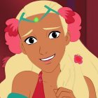 Colorful Character with Blonde Hair and Floral Accents
