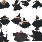 Whimsical Pattern of Dancing Witches and Cats