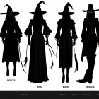 Silhouettes of Witches in Distinct Black Outfits
