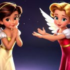 Animated Characters with Angelic Wings in Joyful Scene