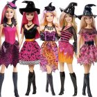 Five Fashion Dolls in Pink and Purple Styles