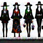 Elegant Figures in Black Attire with Unique Styles