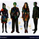 Fantasy Characters in Elegant Attire with Colorful Backdrop