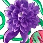 Purple Flower with Skull Surrounded by Green Vines