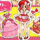 Cute character in pink dress with floral patterns