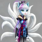 Stylized anthropomorphic fox character with floral crown