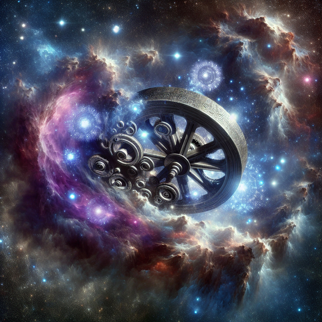 Futuristic Cosmic Wheel Among Vibrant Galaxies