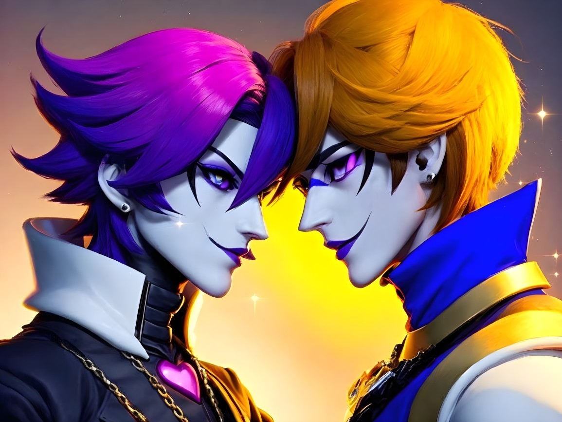 Stylized Characters with Vibrant Hair Colors and Tension