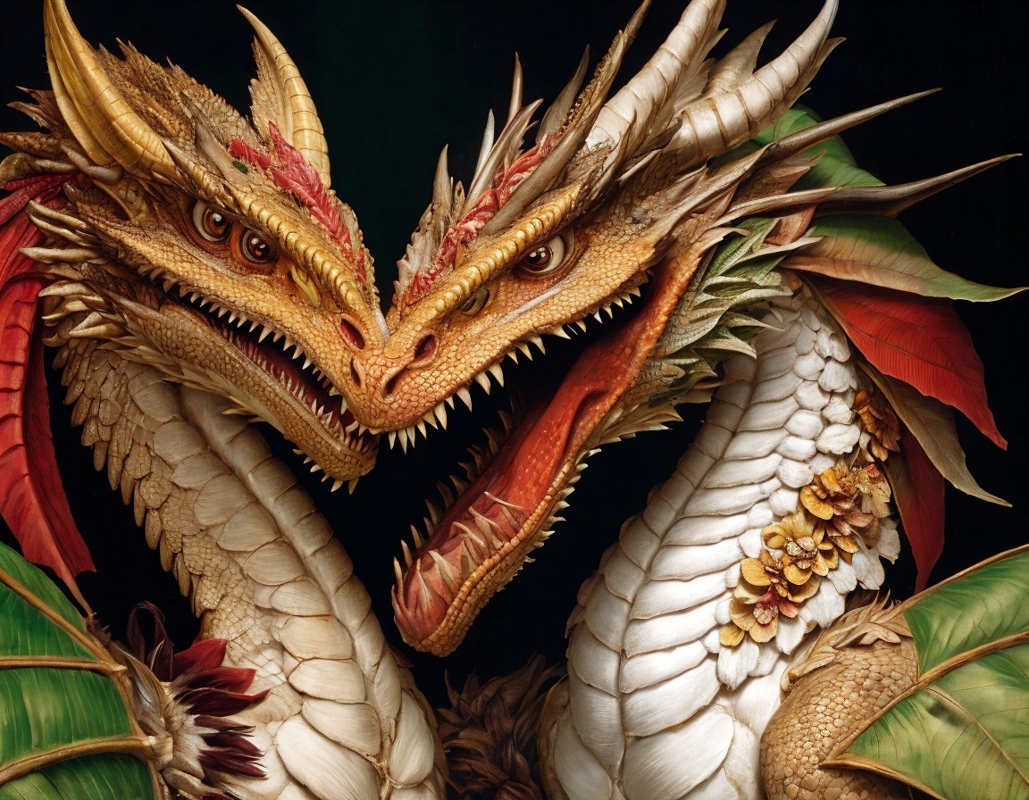 Intricately Designed Dragons Entwined in Vivid Colors