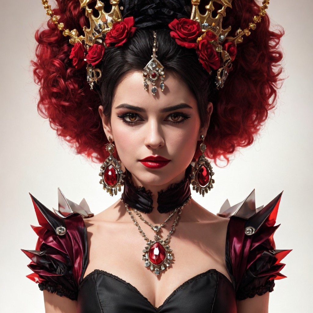 Striking Woman with Bold Red Curls and Gothic Attire