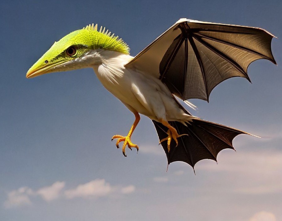 Bird-like Creature with White Feathers and Green Head