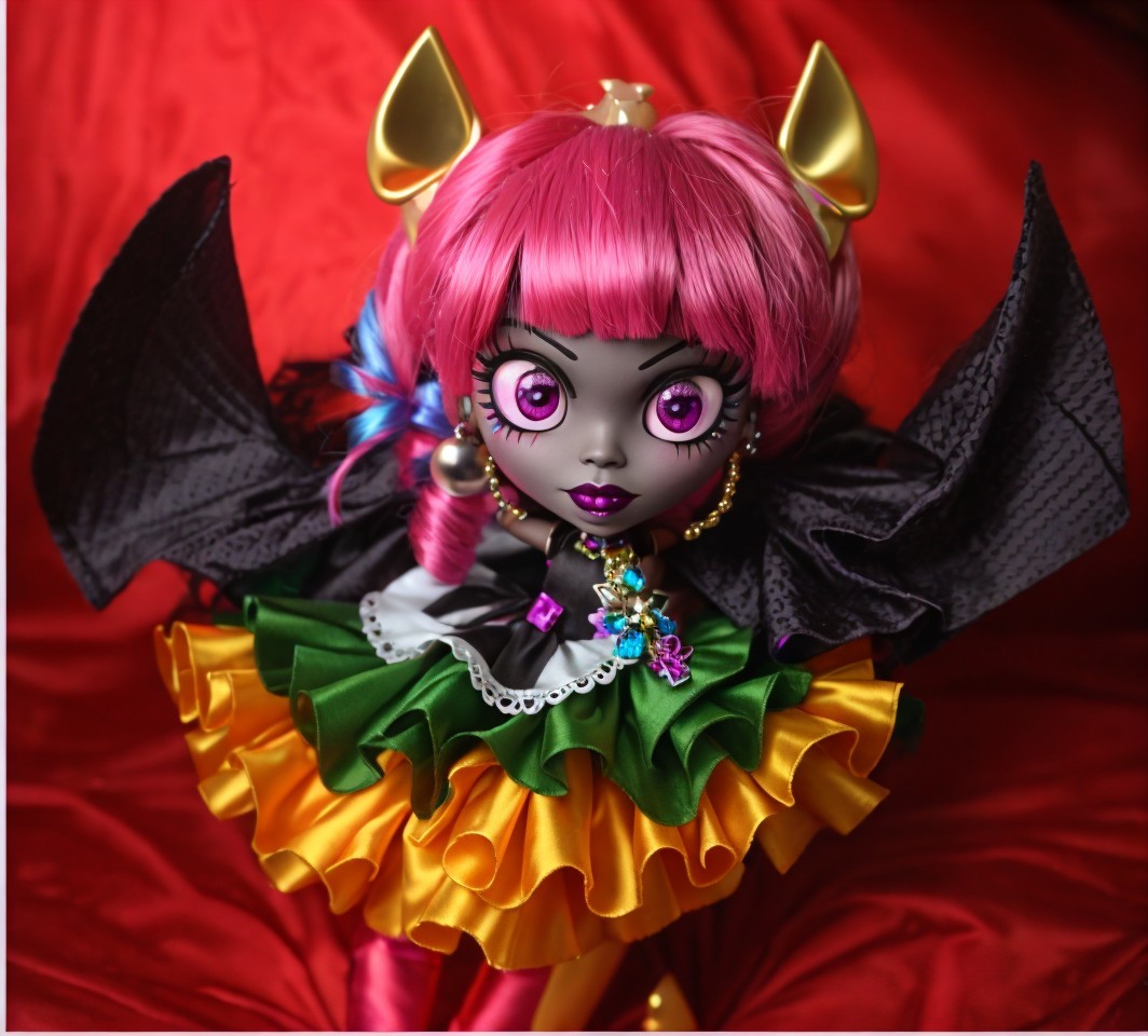 Vibrant Doll with Purple Eyes and Pink Hair Features
