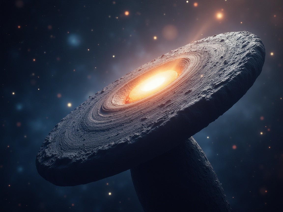 Disc-shaped celestial body with glowing core in space
